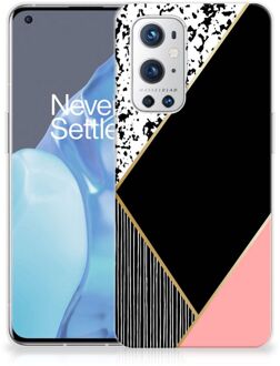 B2Ctelecom Telefoonhoesje OnePlus 9 Pro TPU Silicone Hoesje Black Pink Shapes