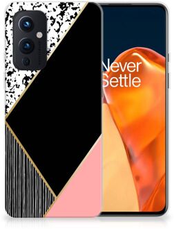 B2Ctelecom Telefoonhoesje OnePlus 9 TPU Silicone Hoesje Black Pink Shapes