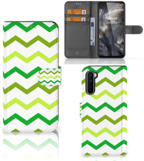 B2Ctelecom Telefoonhoesje OnePlus Nord Flip Case Zigzag Groen