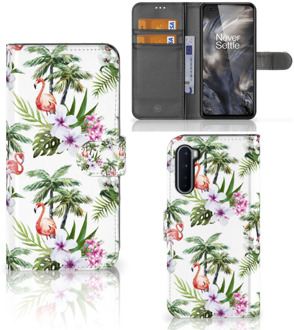 B2Ctelecom Telefoonhoesje OnePlus Nord Flip Hoesje met naam Flamingo Palms