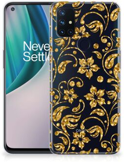 B2Ctelecom Telefoonhoesje OnePlus Nord N10 5G Back Cover Siliconen Hoesje Gouden Bloemen