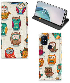 B2Ctelecom Telefoonhoesje OnePlus Nord N10 5G Bookcover Vrolijke Uilen