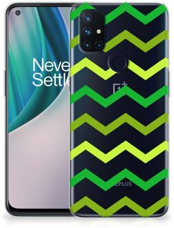 B2Ctelecom Telefoonhoesje OnePlus Nord N10 5G TPU Siliconen Hoesje met Foto Zigzag Groen