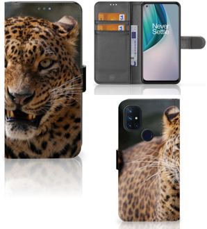 B2Ctelecom Telefoonhoesje OnePlus Nord N10 Book Cover Cadeautjes voor Jongens Luipaard