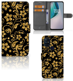 B2Ctelecom Telefoonhoesje OnePlus Nord N10 Bookcase Cadeau voor Oma Gouden Bloemen