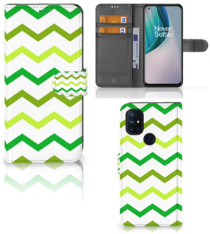 B2Ctelecom Telefoonhoesje OnePlus Nord N10 Flip Case Zigzag Groen