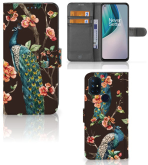 B2Ctelecom Telefoonhoesje OnePlus Nord N10 Flipcase Cover Pauw met Bloemen