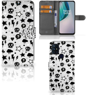 B2Ctelecom Telefoonhoesje OnePlus Nord N10 Wallet Book Case met Pasjeshouder Silver Punk