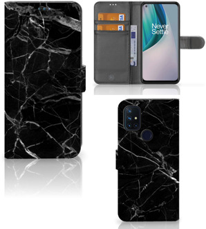 B2Ctelecom Telefoonhoesje OnePlus Nord N10 Wallet Book Case Vaderdag Cadeau Marmer Zwart