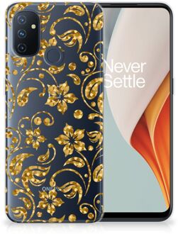 B2Ctelecom Telefoonhoesje OnePlus Nord N100 Back Cover Siliconen Hoesje Gouden Bloemen