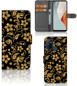 B2Ctelecom Telefoonhoesje OnePlus Nord N100 Bookcase Cadeau voor Oma Gouden Bloemen