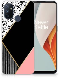 B2Ctelecom Telefoonhoesje OnePlus Nord N100 TPU Silicone Hoesje Black Pink Shapes