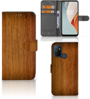 B2Ctelecom Telefoonhoesje OnePlus Nord N100 Wallet Book Case Donker Hout