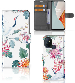 B2Ctelecom Telefoonhoesje OnePlus Nord N100 Wallet Bookcase Bird Flowers