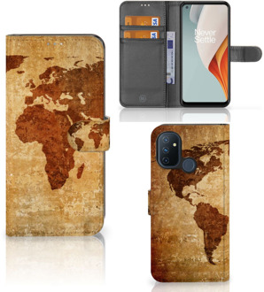 B2Ctelecom Telefoonhoesje OnePlus Nord N100 Wallet Bookcase Wereldkaart