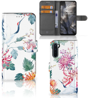 B2Ctelecom Telefoonhoesje OnePlus Nord Wallet Bookcase Bird Flowers