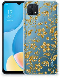 B2Ctelecom Telefoonhoesje OPPO A15 Back Cover Siliconen Hoesje Gouden Bloemen