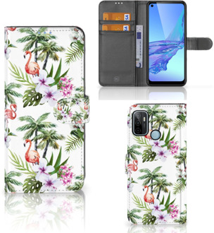 B2Ctelecom Telefoonhoesje OPPO A53 | OPPO A53s Flip Hoesje met naam Flamingo Palms