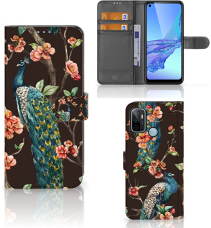 B2Ctelecom Telefoonhoesje OPPO A53 | OPPO A53s Flipcase Cover Pauw met Bloemen