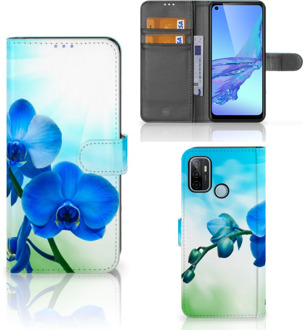 B2Ctelecom Telefoonhoesje OPPO A53 | OPPO A53s Wallet Book Case met foto Orchidee Blauw Valentijn Cadeautje Vrouw