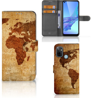 B2Ctelecom Telefoonhoesje OPPO A53 | OPPO A53s Wallet Bookcase Wereldkaart