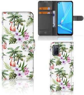 B2Ctelecom Telefoonhoesje OPPO A72 | OPPO A52 Flip Hoesje met naam Flamingo Palms