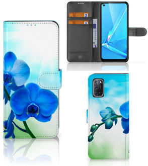 B2Ctelecom Telefoonhoesje OPPO A72 | OPPO A52 Wallet Book Case met foto Orchidee Blauw Valentijn Cadeautje Vrouw