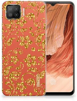 B2Ctelecom Telefoonhoesje OPPO A73 4G Back Cover Siliconen Hoesje Gouden Bloemen