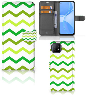 B2Ctelecom Telefoonhoesje OPPO A73 5G Flip Case Zigzag Groen