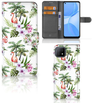 B2Ctelecom Telefoonhoesje OPPO A73 5G Flip Hoesje met naam Flamingo Palms