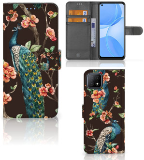 B2Ctelecom Telefoonhoesje OPPO A73 5G Flipcase Cover Pauw met Bloemen