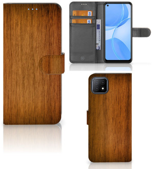 B2Ctelecom Telefoonhoesje OPPO A73 5G Wallet Book Case Donker Hout