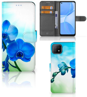 B2Ctelecom Telefoonhoesje OPPO A73 5G Wallet Book Case met foto Orchidee Blauw Valentijn Cadeautje Vrouw