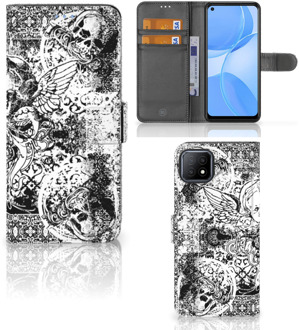 B2Ctelecom Telefoonhoesje OPPO A73 5G Wallet Book Case Skulls Angel