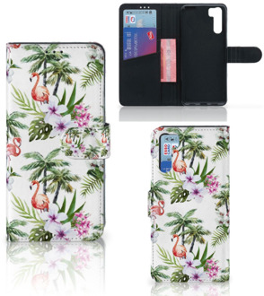 B2Ctelecom Telefoonhoesje OPPO A91 | Reno3 Flip Hoesje met naam Flamingo Palms