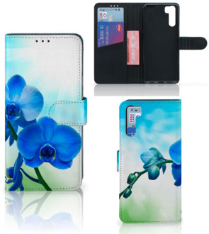 B2Ctelecom Telefoonhoesje OPPO A91 | Reno3 Wallet Book Case met foto Orchidee Blauw Valentijn Cadeautje Vrouw