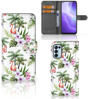 B2Ctelecom Telefoonhoesje OPPO Find X3 Lite Flip Hoesje met naam Flamingo Palms