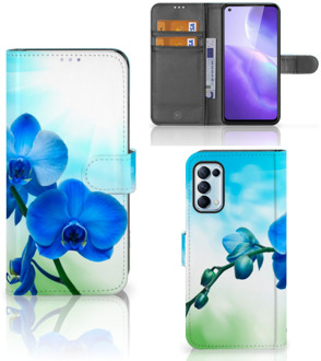 B2Ctelecom Telefoonhoesje OPPO Find X3 Lite Wallet Book Case met foto Orchidee Blauw Valentijn Cadeautje Vrouw