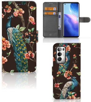 B2Ctelecom Telefoonhoesje OPPO Find X3 Neo 5G Flipcase Cover Pauw met Bloemen