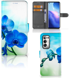 B2Ctelecom Telefoonhoesje OPPO Find X3 Neo 5G Wallet Book Case met foto Orchidee Blauw Valentijn Cadeautje Vrouw