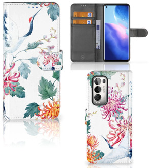 B2Ctelecom Telefoonhoesje OPPO Find X3 Neo 5G Wallet Bookcase Bird Flowers