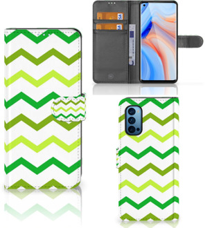 B2Ctelecom Telefoonhoesje OPPO Reno 4 Pro 5G Flip Case Zigzag Groen