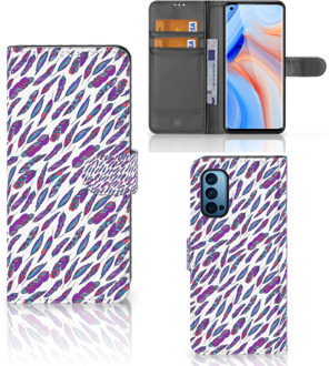 B2Ctelecom Telefoonhoesje OPPO Reno 4 Pro 5G Flip Cover Feathers Color