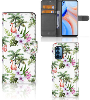 B2Ctelecom Telefoonhoesje OPPO Reno 4 Pro 5G Flip Hoesje met naam Flamingo Palms