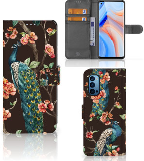 B2Ctelecom Telefoonhoesje OPPO Reno 4 Pro 5G Flipcase Cover Pauw met Bloemen