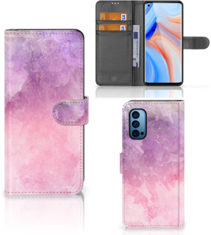 B2Ctelecom Telefoonhoesje OPPO Reno 4 Pro 5G Flipcase Pink Purple Paint