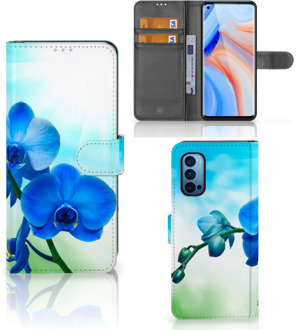 B2Ctelecom Telefoonhoesje OPPO Reno 4 Pro 5G Wallet Book Case met foto Orchidee Blauw Valentijn Cadeautje Vrouw