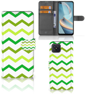 B2Ctelecom Telefoonhoesje OPPO Reno4 Z Flip Case Zigzag Groen