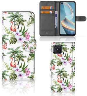 B2Ctelecom Telefoonhoesje OPPO Reno4 Z Flip Hoesje met naam Flamingo Palms