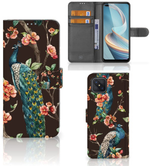 B2Ctelecom Telefoonhoesje OPPO Reno4 Z Flipcase Cover Pauw met Bloemen